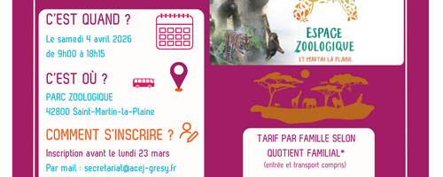 Sortie famille au Zoo de St Martin la Plaine – Samedi 4 avril 🦁 Sortie famille au Zoo de St Martin la Plaine – Samedi 4 avril 🦁